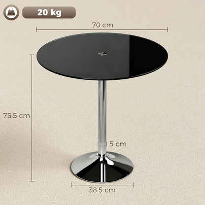 Round Bar Table, Dining Table with Tempered Glass Top and Steel Frame
