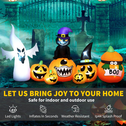 8 FT Blow Up Halloween Inflatables Pumpkin Ghost and Cat Combo