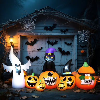 8 FT Blow Up Halloween Inflatables Pumpkin Ghost and Cat Combo