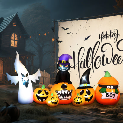 8 FT Blow Up Halloween Inflatables Pumpkin Ghost and Cat Combo