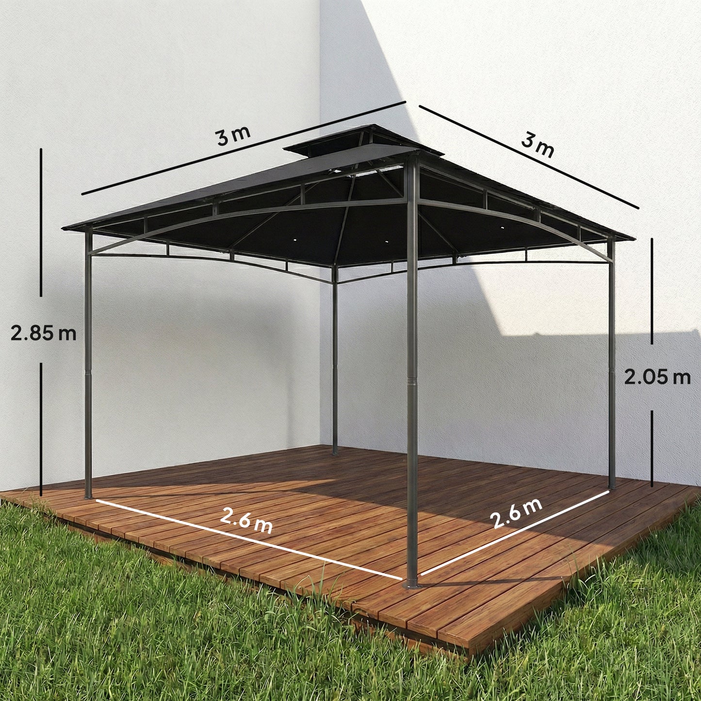 Outsunny 3 x 3 m Gazebo, Outdoor Gazebo Canopy with 2-Tier Roof, Black