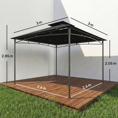 Outsunny 3 x 3 m Gazebo, Outdoor Gazebo Canopy with 2-Tier Roof, Black