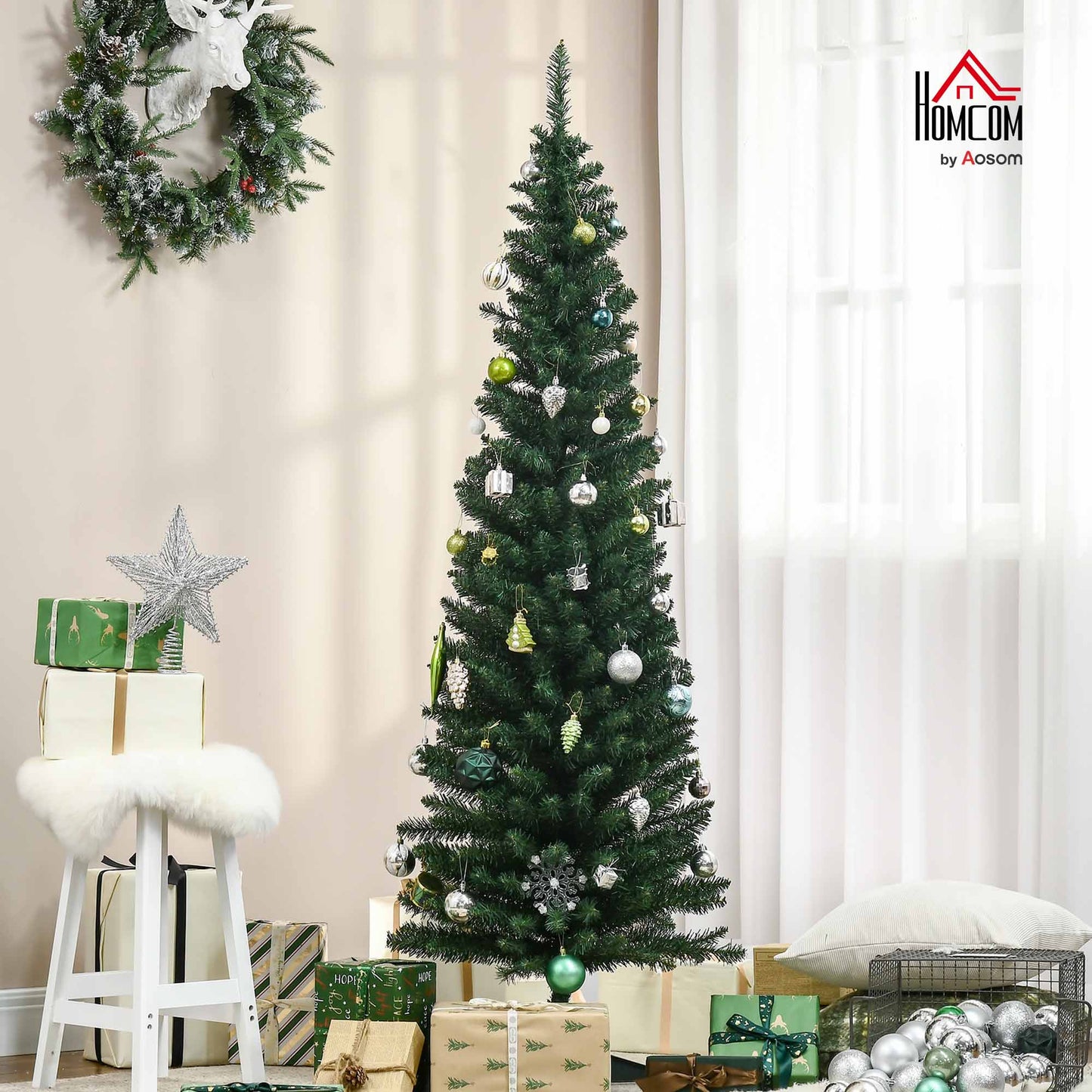 6FT Pencil Artificial Christmas Tree with Solid Stand Tips Green