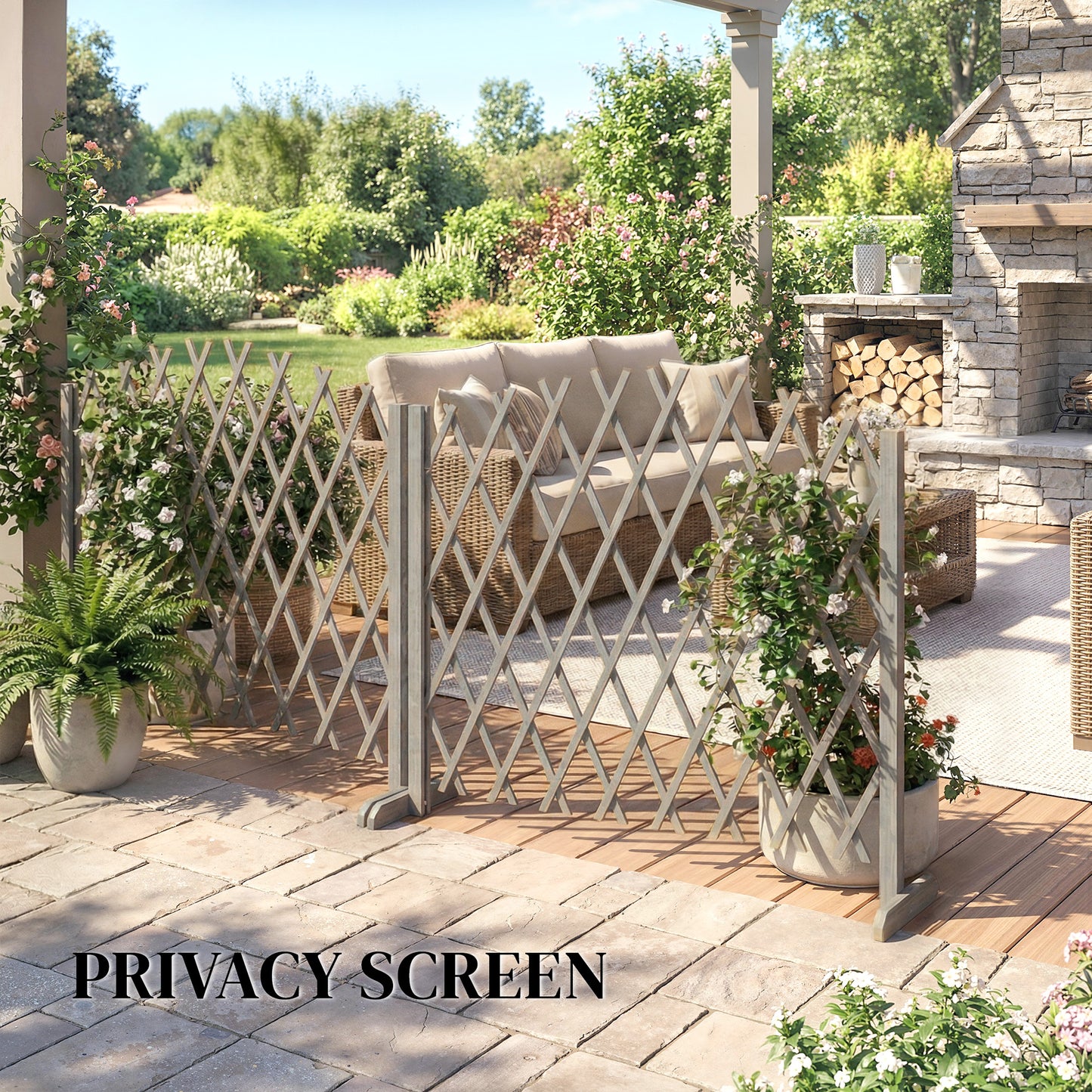 Wooden Expanding Fence Panels, 180 x 30 x 103cm, Dark Grey