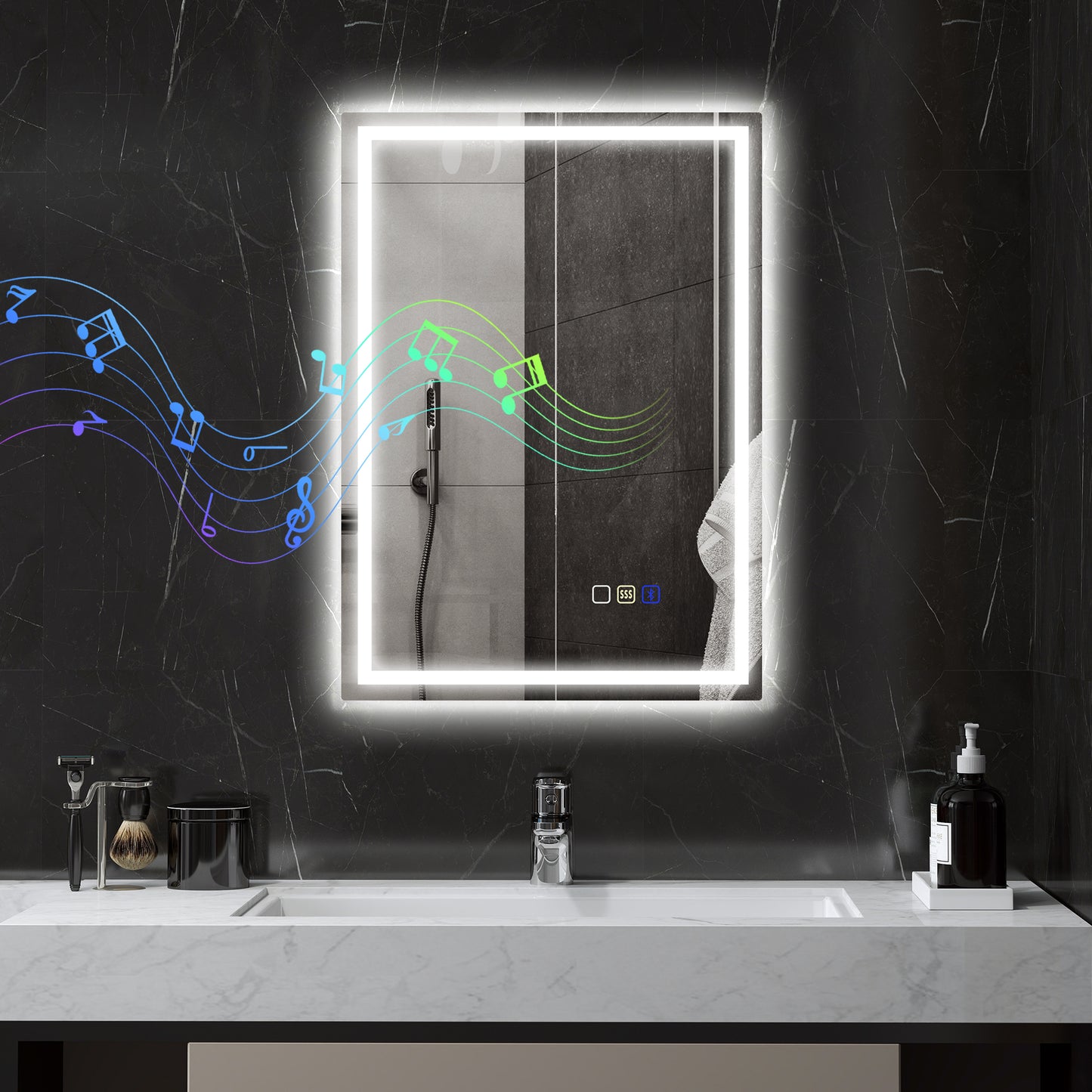 500 x 700 mm Bathroom Mirror with Bluetooth Lights Demister Pad