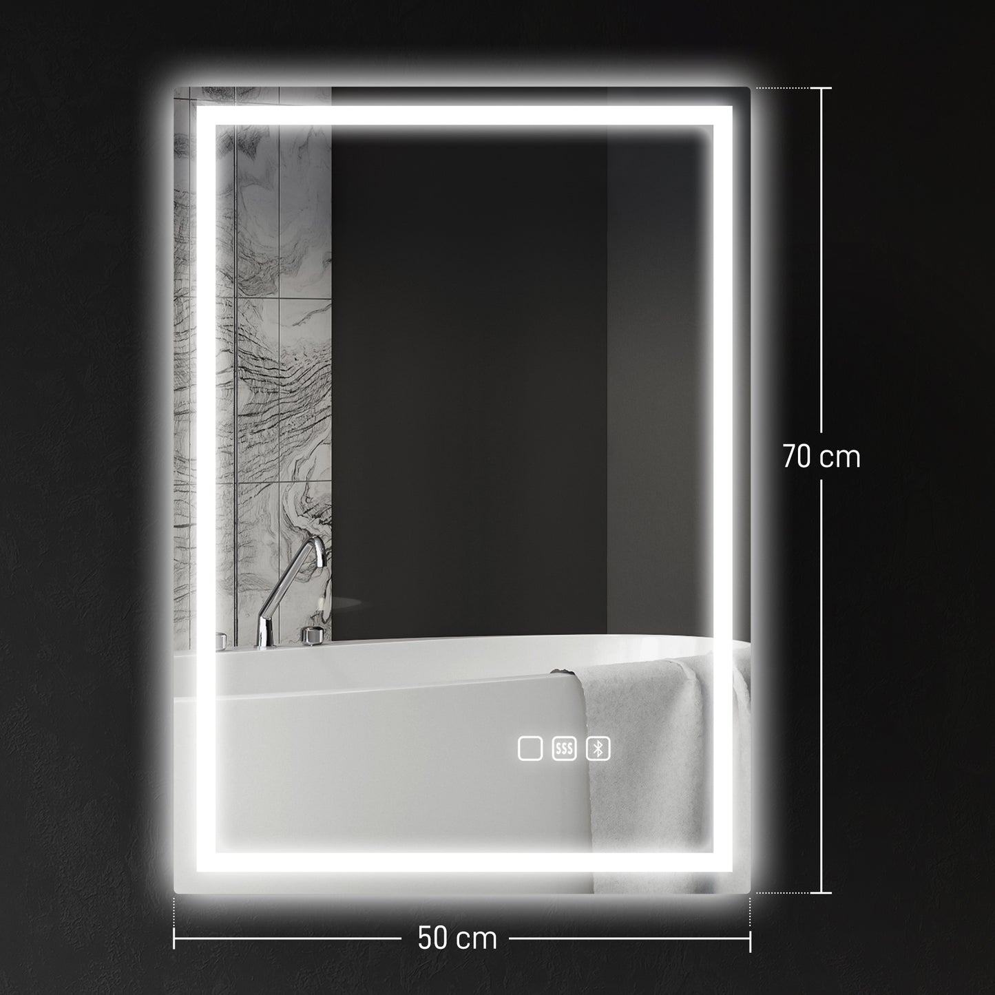 500 x 700 mm Bathroom Mirror with Bluetooth Lights Demister Pad
