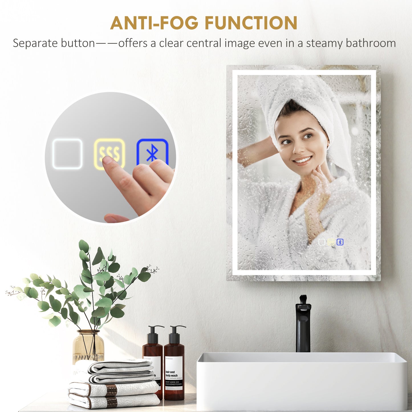 500 x 700 mm Bathroom Mirror with Bluetooth Lights Demister Pad