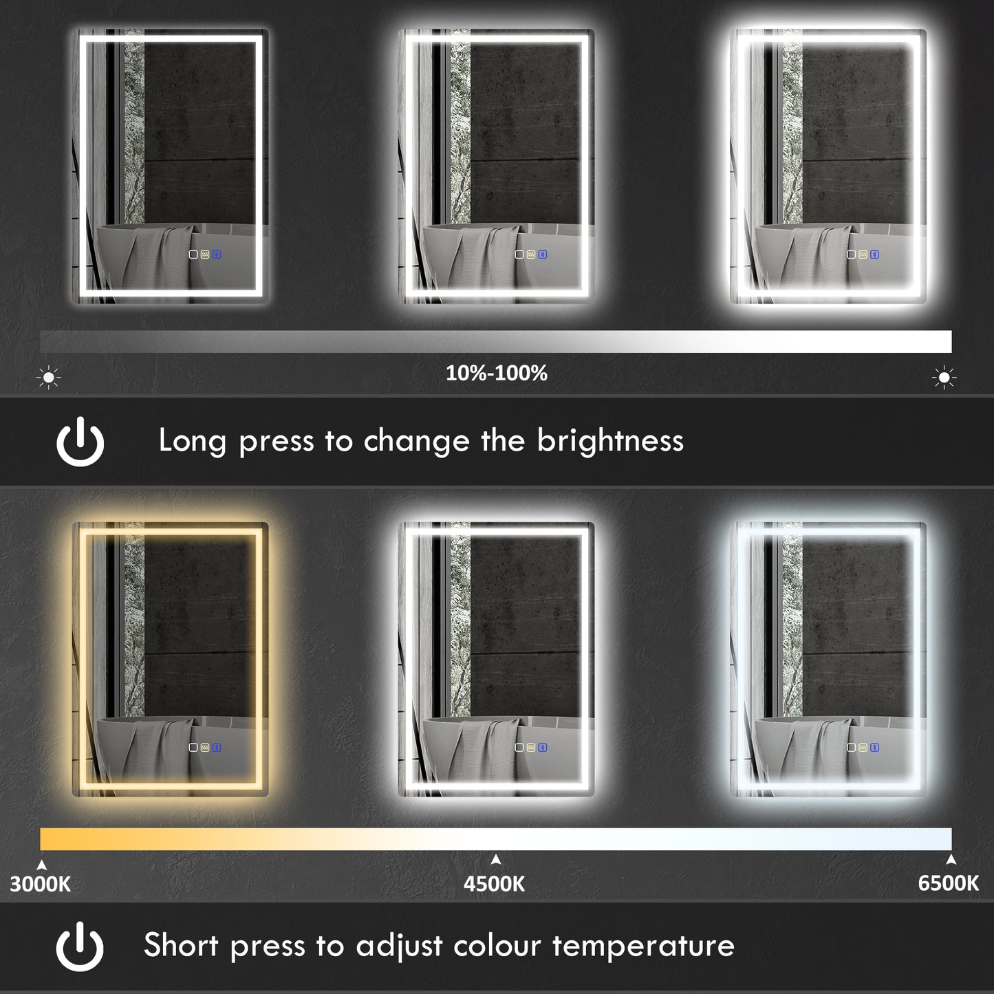 500 x 700 mm Bathroom Mirror with Bluetooth Lights Demister Pad