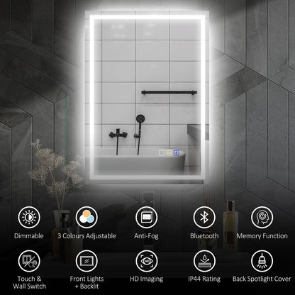 500 x 700 mm Bathroom Mirror with Bluetooth Lights Demister Pad