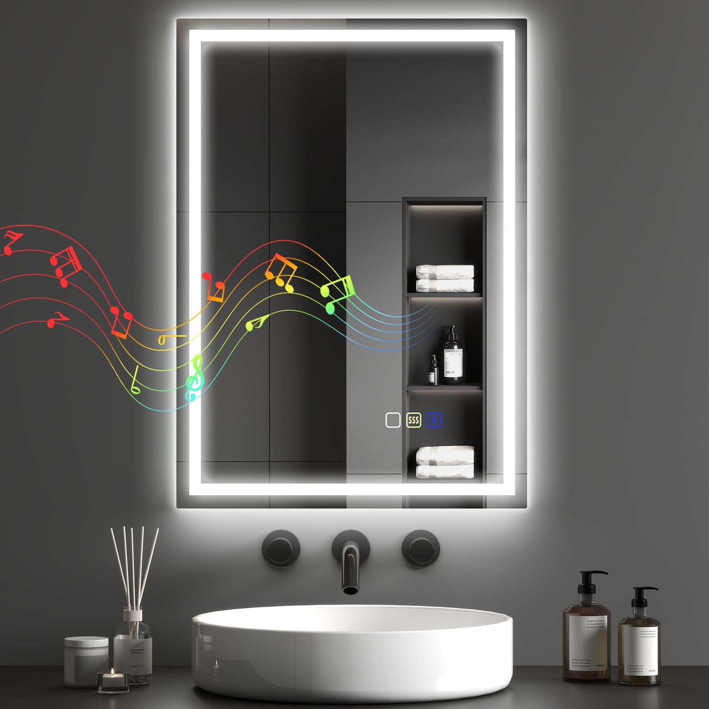 500 x 700 mm Bathroom Mirror with Bluetooth Lights Demister Pad