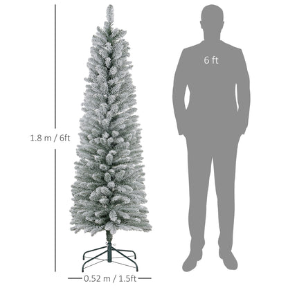 6 Foot Artificial Pencil Christmas Tree with Snow Flocked Tips, White