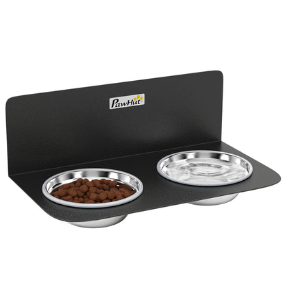 Wall Mount Dog Bowls, Adjustable Height with 2 Bowls, Black