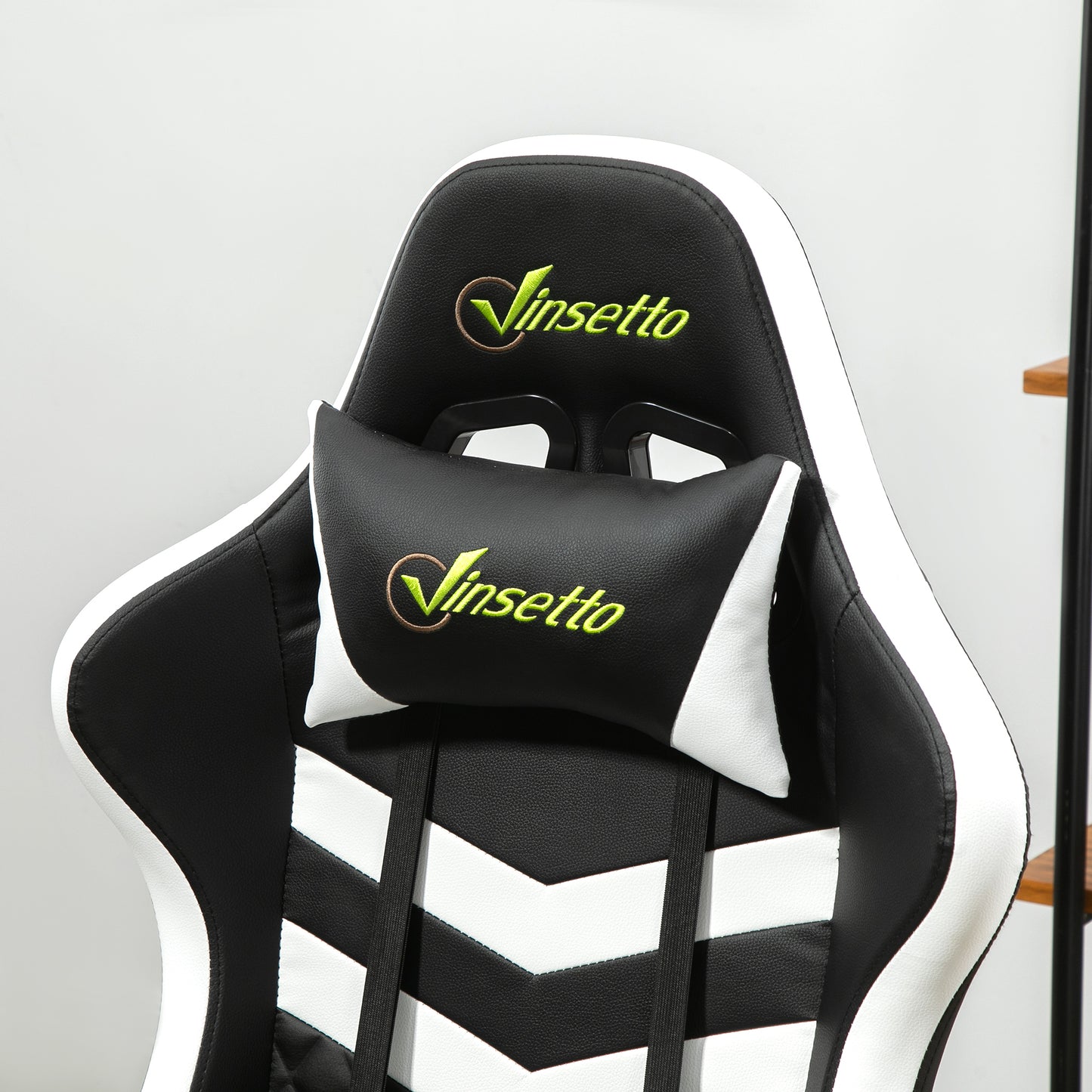 Racing Gaming Chair w/ Lumbar Support, Gamer Office Chair, Black White