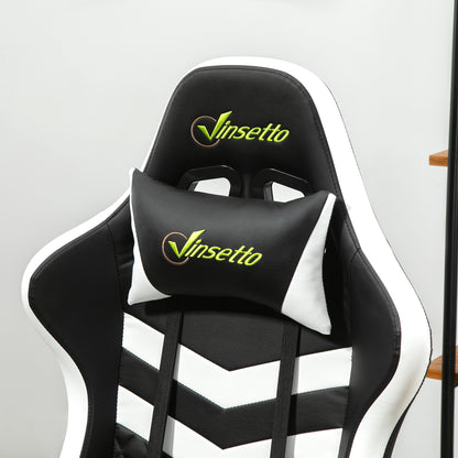 Racing Gaming Chair w/ Lumbar Support, Gamer Office Chair, Black White