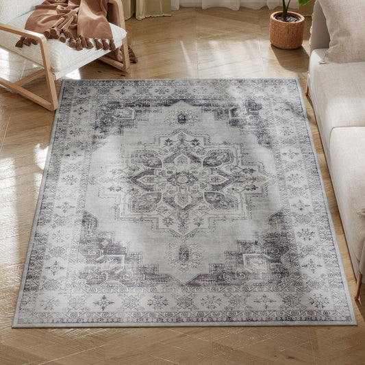 Flannel Non-Slip Washable Rug for Living Room, 170 x 120 cm, Grey