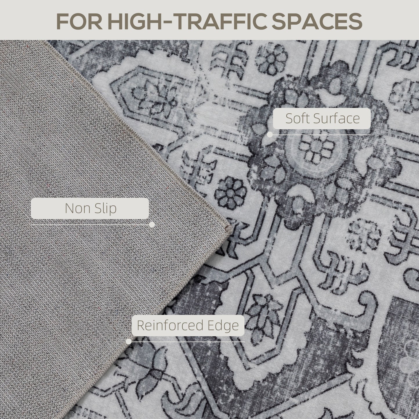 Flannel Non-Slip Washable Rug for Living Room, 170 x 120 cm, Grey