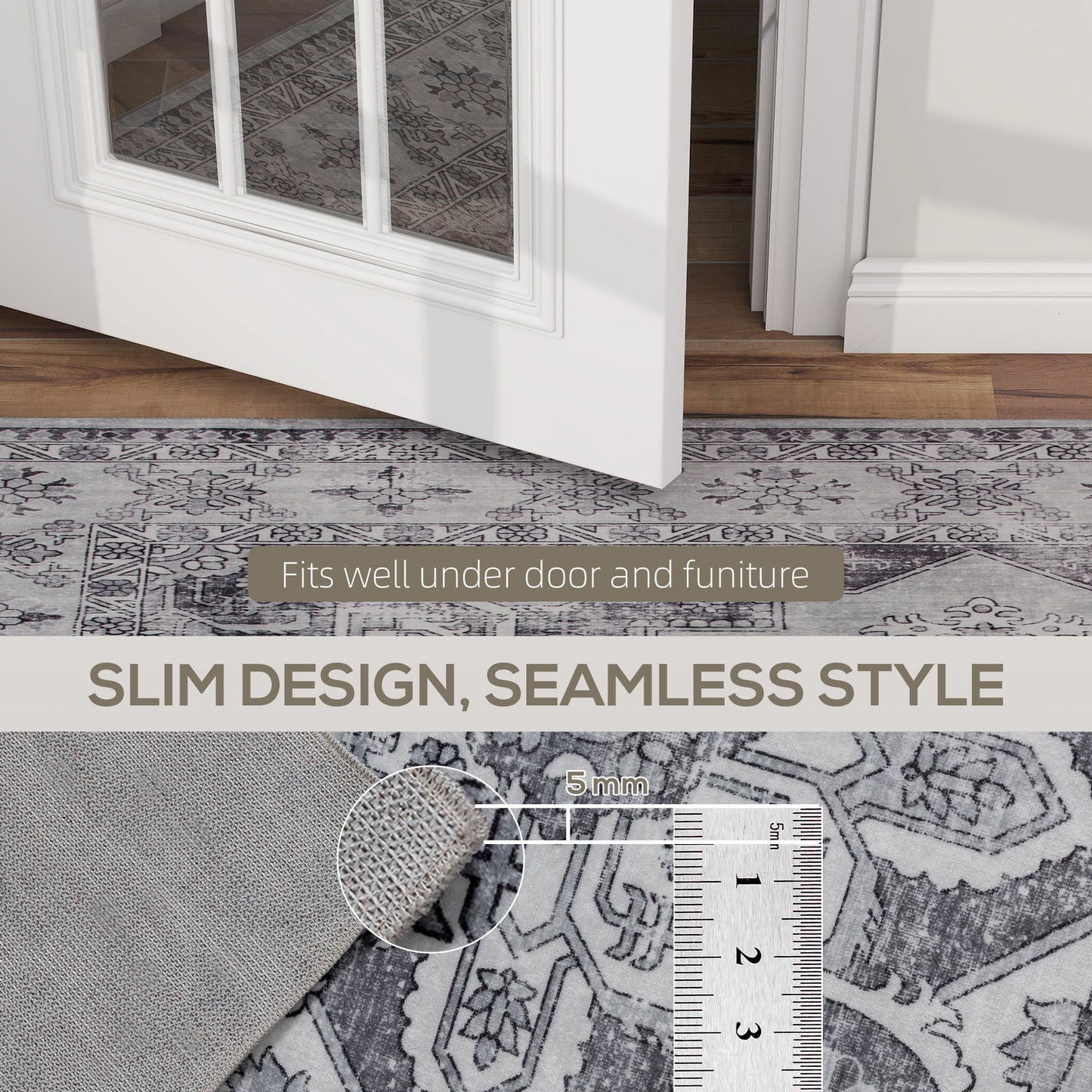 Flannel Non-Slip Washable Rug for Living Room, 170 x 120 cm, Grey