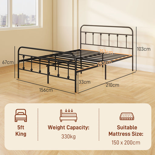 5ft Metal King Platform Bed Frame w/ Underbed Storage Headboard Black