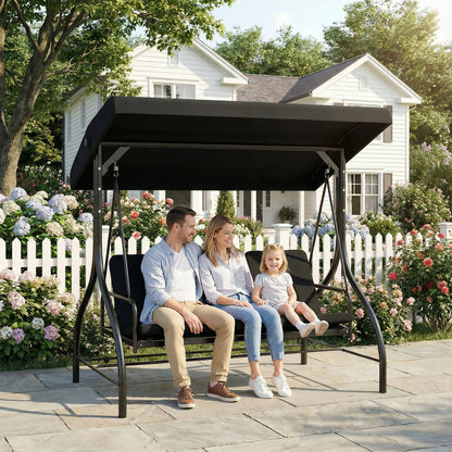 3 Seater Canopy Swing Chair Porch Hammock Bed, Black