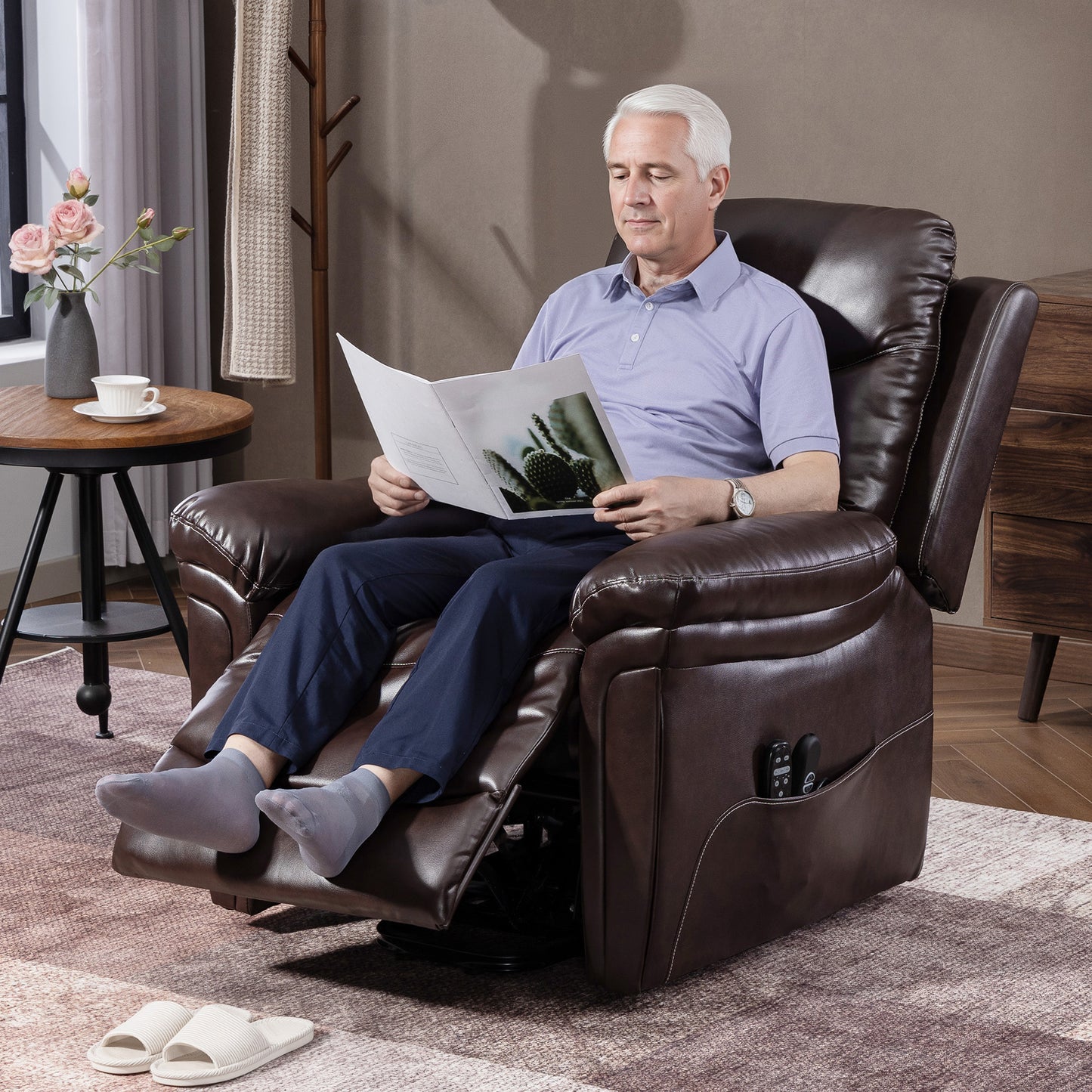 Massage Recliner Chair, Lift Chair with Heat, USB, Remote, Brown
