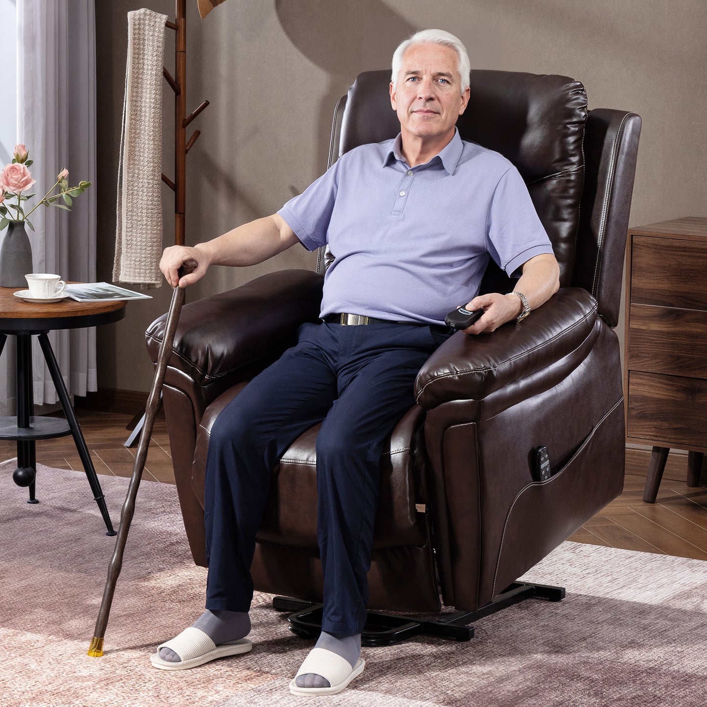 Massage Recliner Chair, Lift Chair with Heat, USB, Remote, Brown