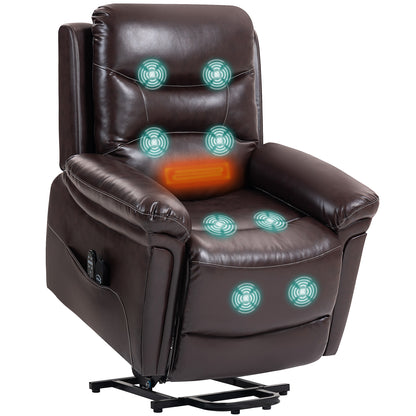 Massage Recliner Chair, Lift Chair with Heat, USB, Remote, Brown
