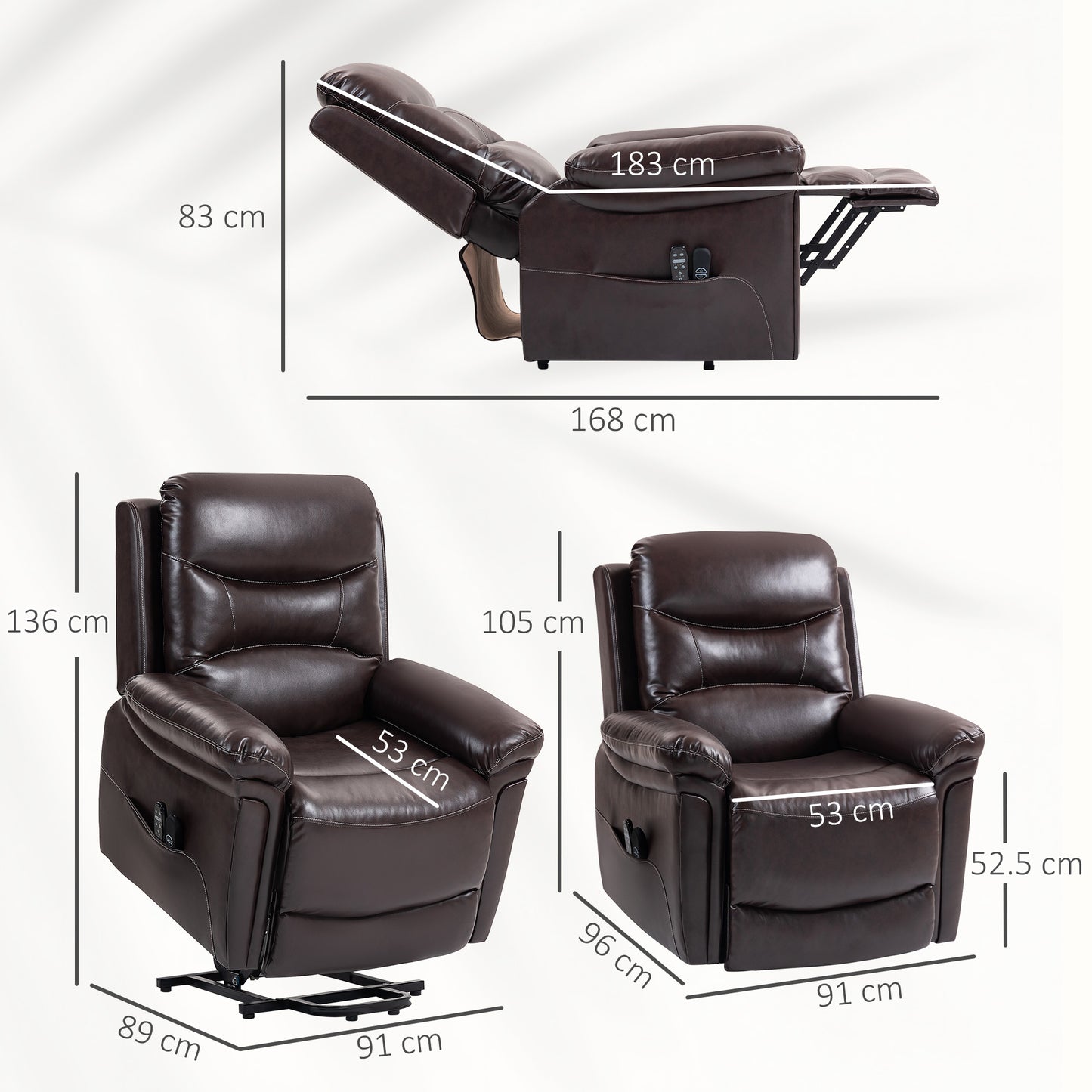 Massage Recliner Chair, Lift Chair with Heat, USB, Remote, Brown