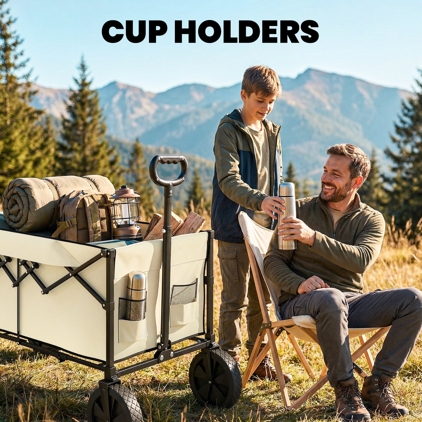 95L Foldable Festival Trolley on Wheels, Khaki
