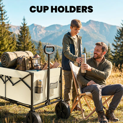 95L Foldable Festival Trolley on Wheels, Khaki