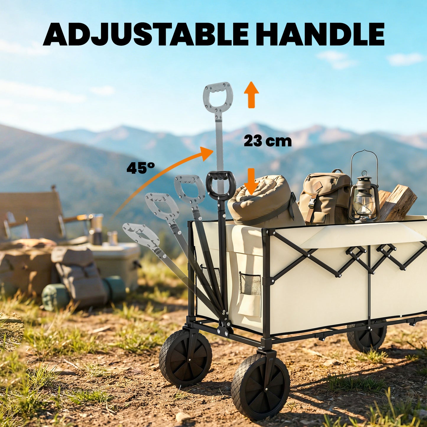 95L Foldable Festival Trolley on Wheels, Khaki