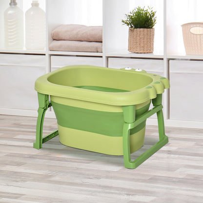Foldable Baby Bathtub for Newborns Infants Toddlers w/ Stool - Green