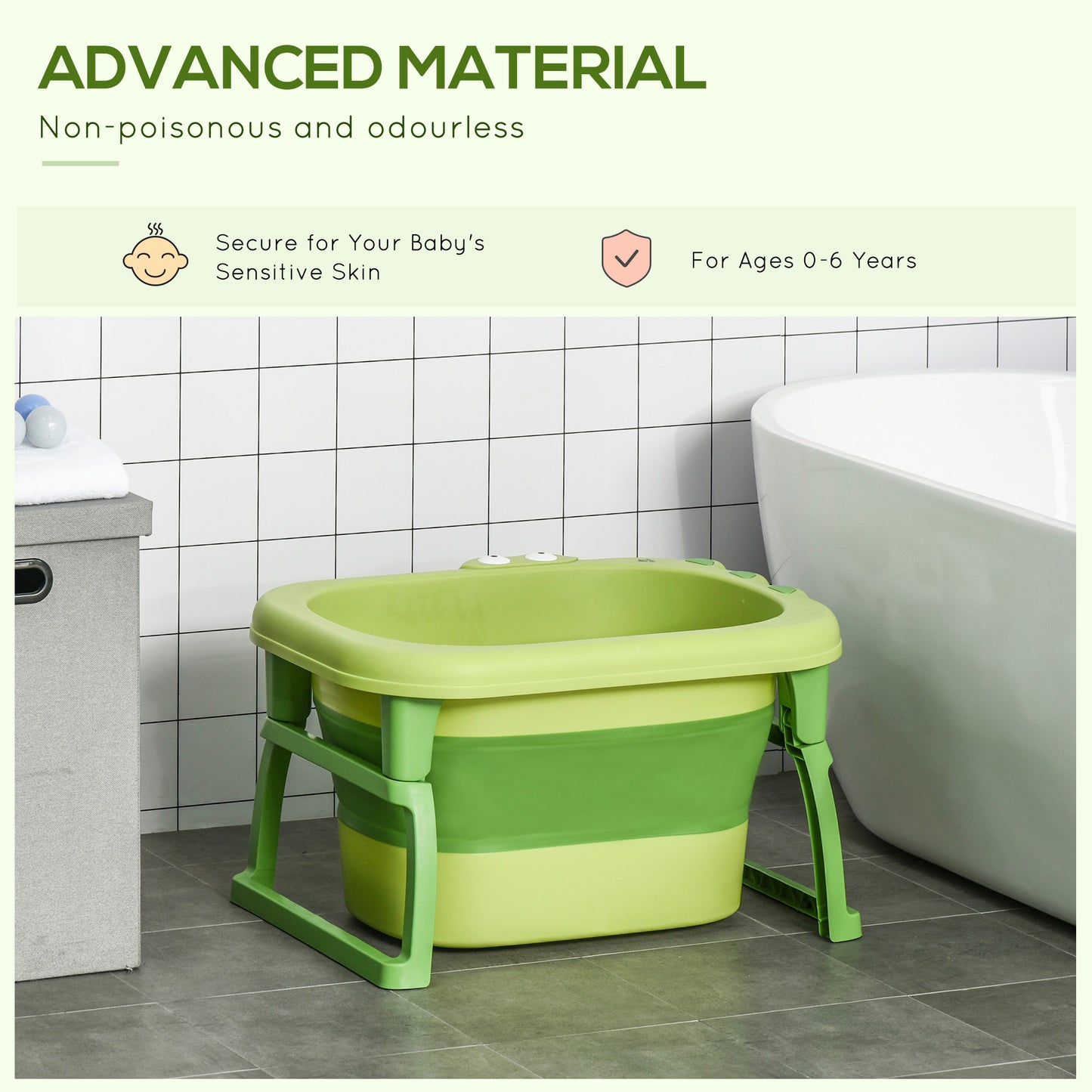 Foldable Baby Bathtub for Newborns Infants Toddlers w/ Stool - Green