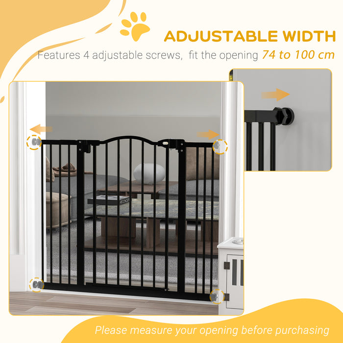 Metal 74-100cm Adjustable Pet Gate Safety Barrier w/ Auto-Close Door Black