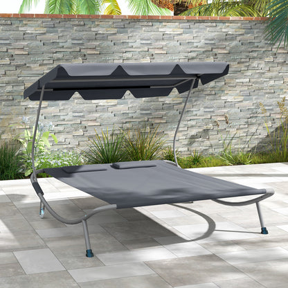 Garden Double Hammock Sun Lounger Day Bed Canopy w/ 2 Pillows