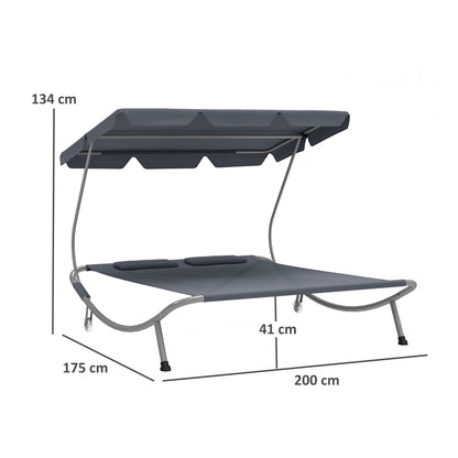 Garden Double Hammock Sun Lounger Day Bed Canopy w/ 2 Pillows