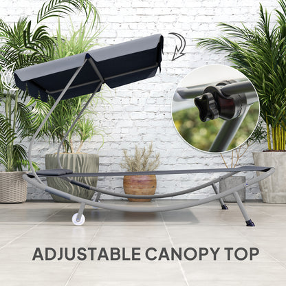 Garden Double Hammock Sun Lounger Day Bed Canopy w/ 2 Pillows