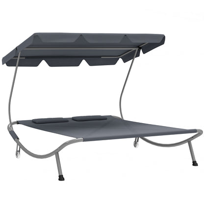 Garden Double Hammock Sun Lounger Day Bed Canopy w/ 2 Pillows