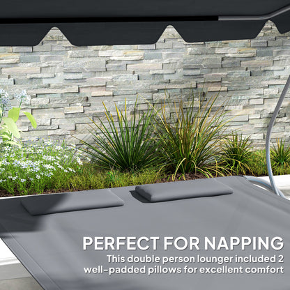 Garden Double Hammock Sun Lounger Day Bed Canopy w/ 2 Pillows