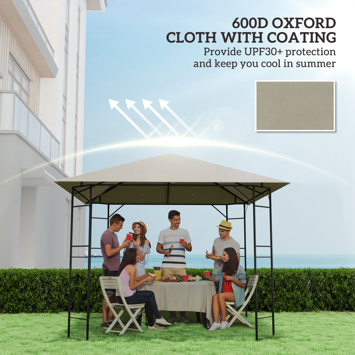 3 x 3(m) Gazebo Canopy Replacement Cover with Drain Holes, Grey