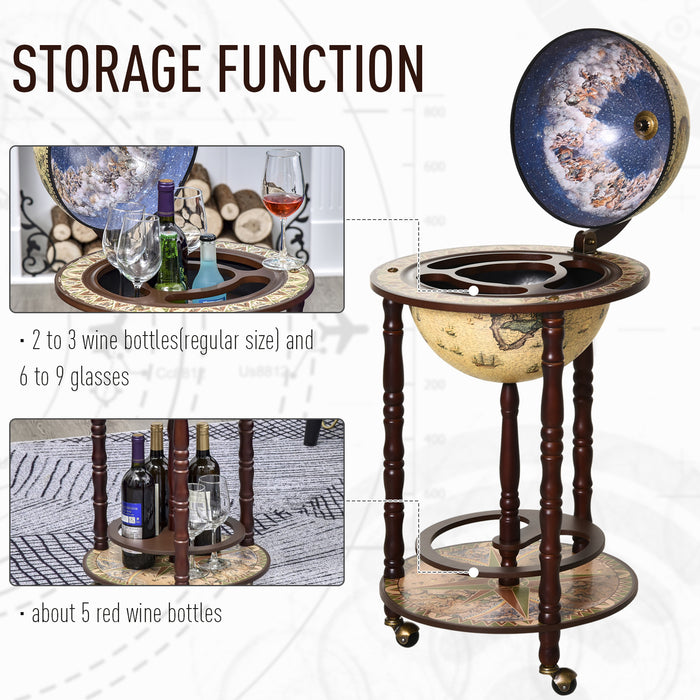 Globe Shaped Retro Style Mini Bar Drink Cabinet Mobile Wine Alcohol Beverage Storage Trolley Glass Bottle Holder w/ Wheels