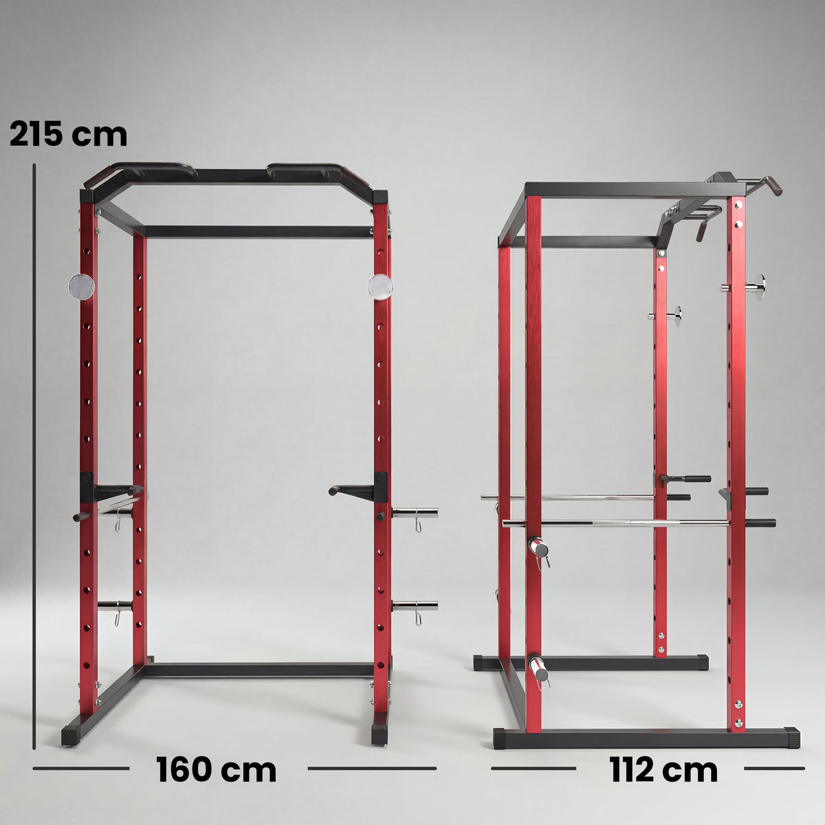 Adjustable Power Rack with Pull-Up Bar, Dip Station and J-Hooks - Red & Black