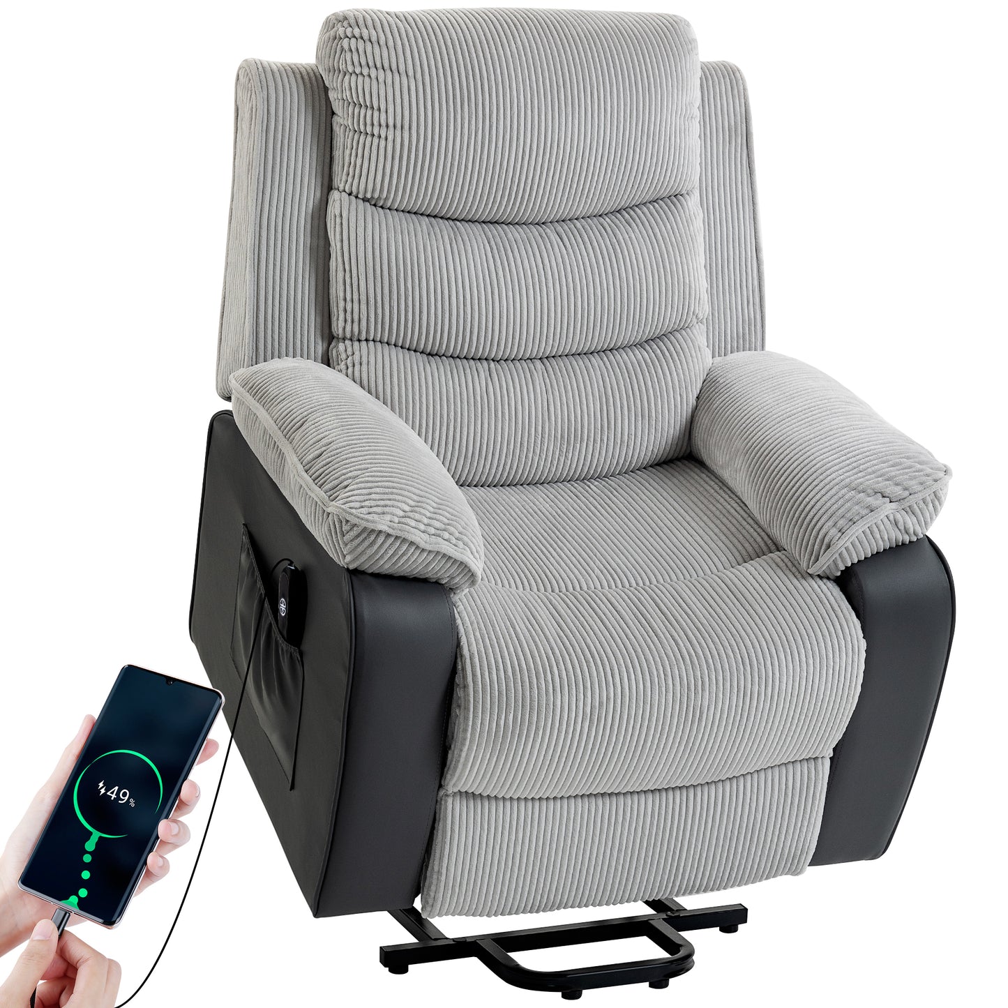 Power Lift Riser Recliner Chair with High Back, Remote, Light Grey