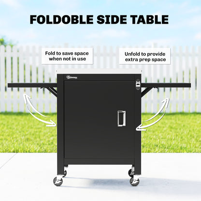 Outdoor Grill Cart, Movable Food Prep Cart on Wheels, Black