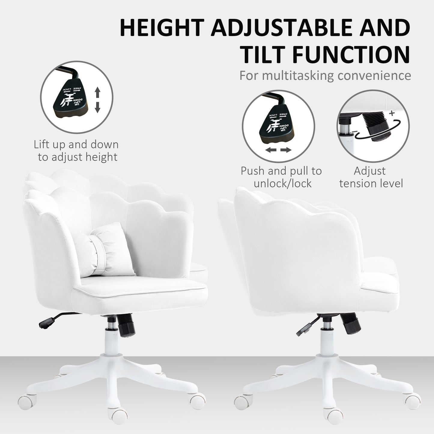 Armless Desk Chair Home Office Chair w/ Wide Seat Tilt Function White