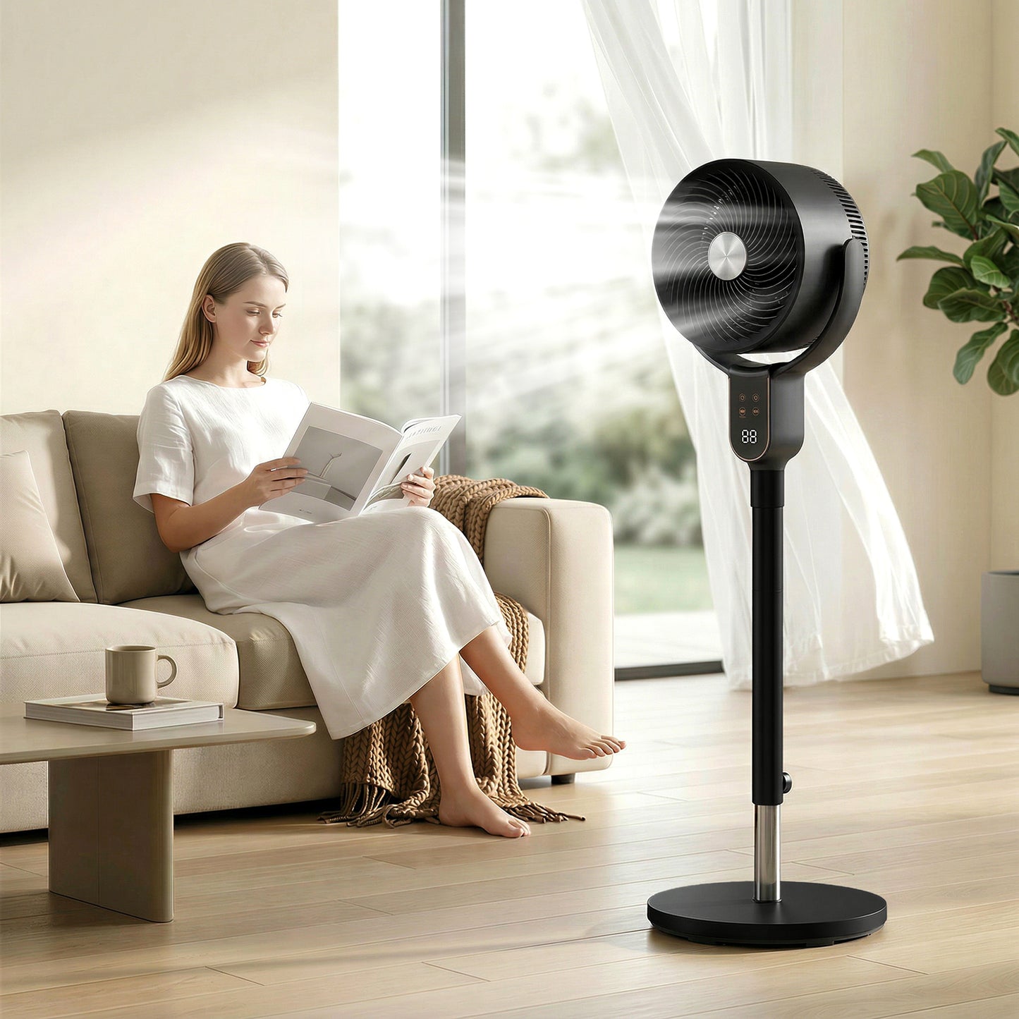 20 dB Silent Standing Fan for Bedroom, 42" Pedestal Fan with 70° Oscillating, 90° Vertical Tilt, 8 Speeds, Remote Control, 12H Timer, Adjustable Height, Child Lock, Black