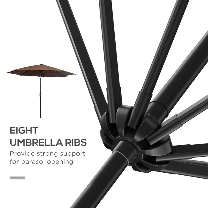 Steel Frame Round Market Patio Sun Umbrella Garden Parasol Outdoor Sunshade Canopy, 3x2.45m (Coffee)