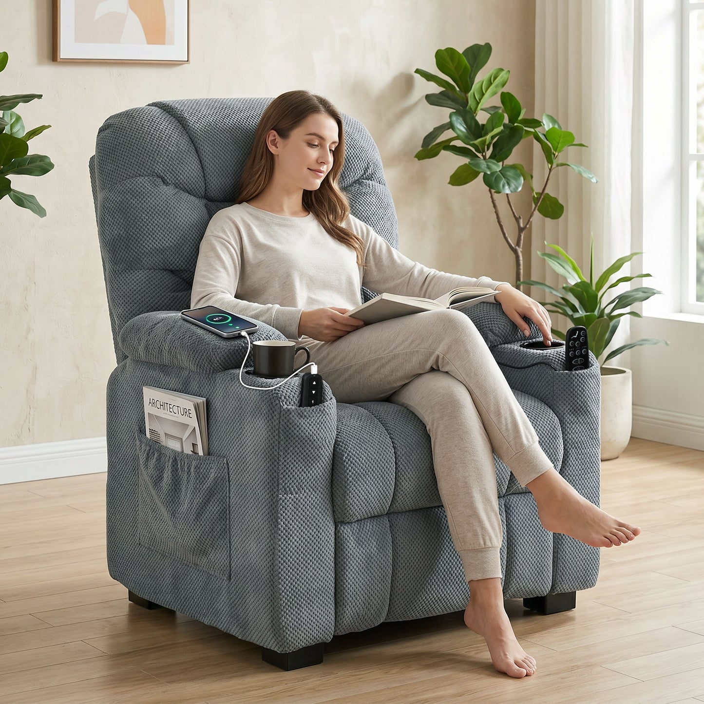 Electric Massage Recliner Chair with Heat, Reclining Chair, Dark Grey