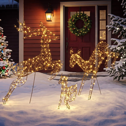 3-Piece Light Up Deer Family Set of 3 with 200 LED Lights, Brown