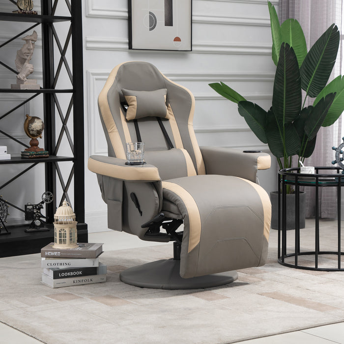 Manual Recliner Chair Armchair PU Leather Lounge Chair w/ Adjustable Leg Rest, 135¬∞ Reclining Function, 360¬∞ Swivel, Grey