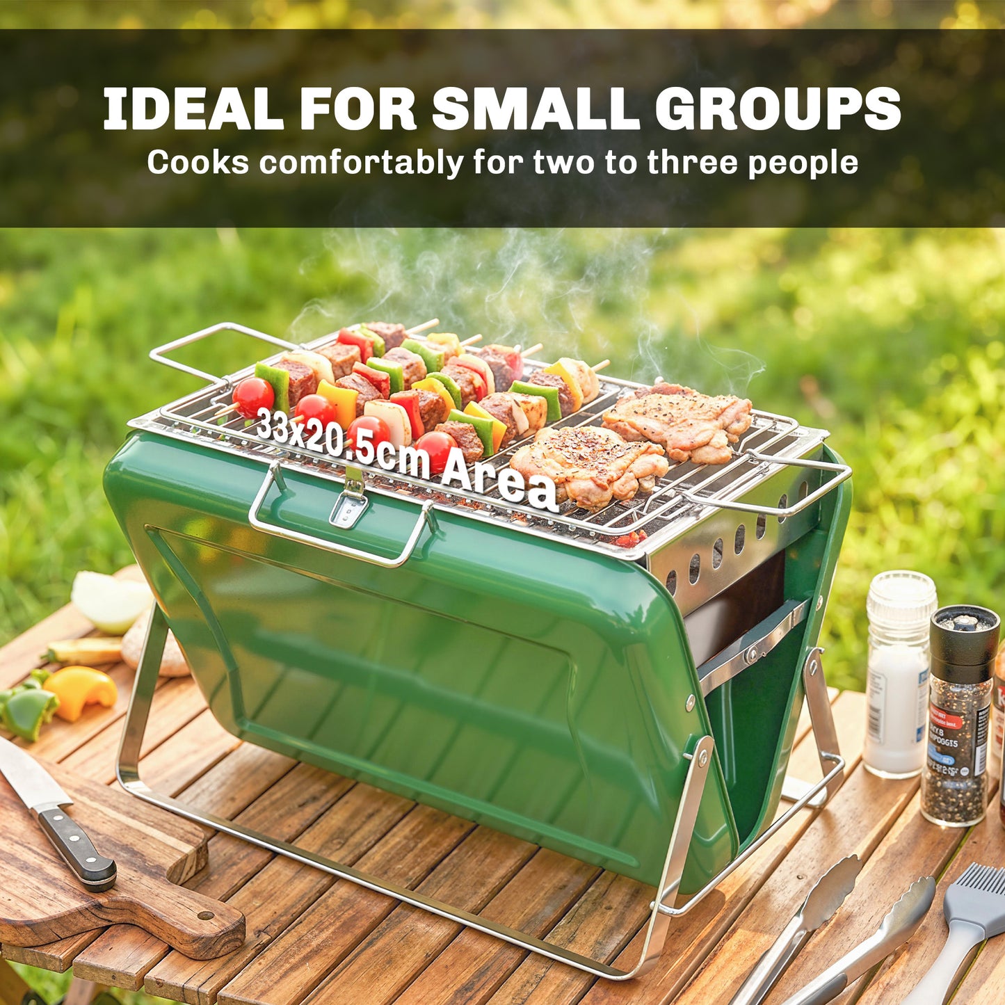 Charcoal BBQ Grill Portable with Tilting Grate Dark Green